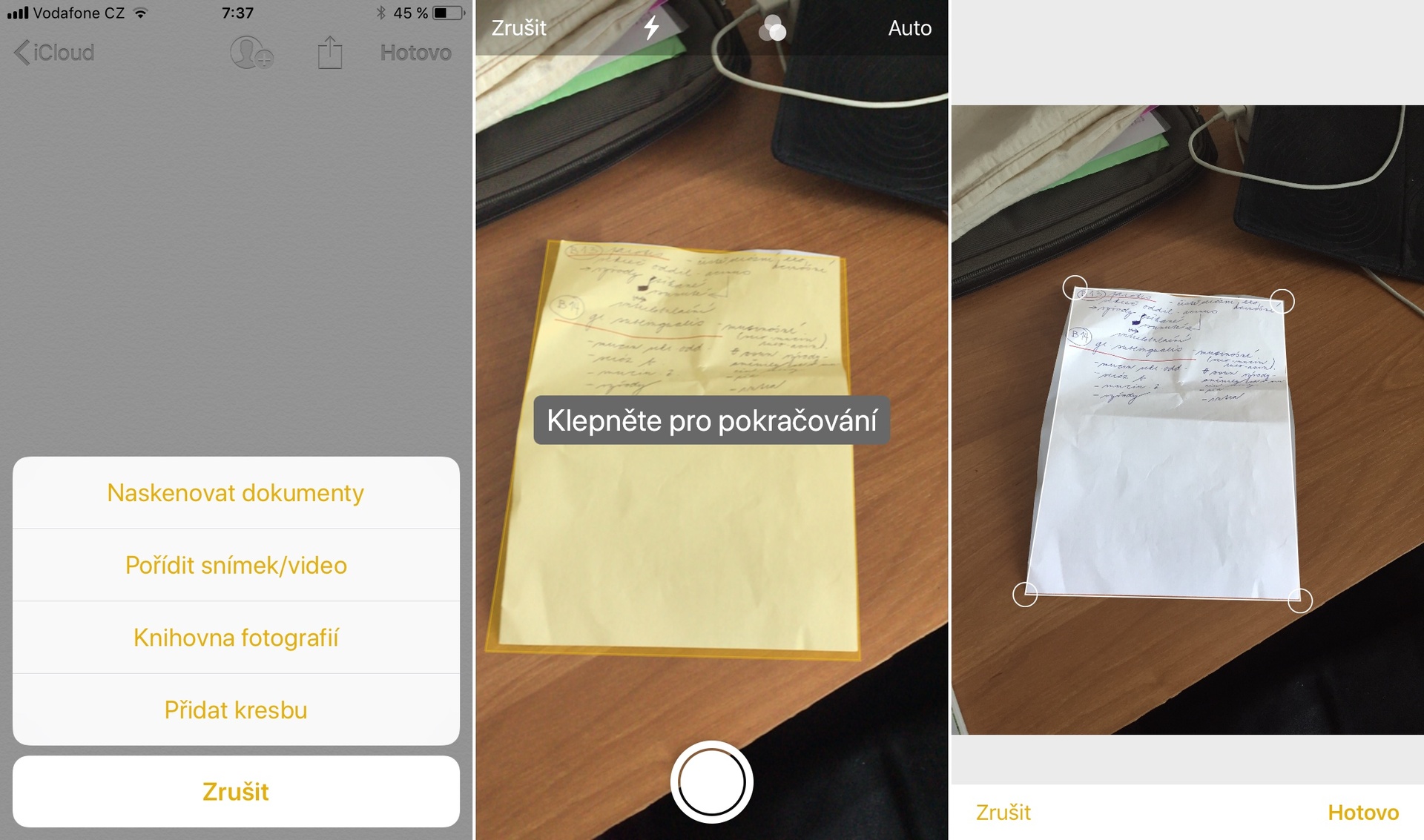 iOS 11 – skenování dokumentu
