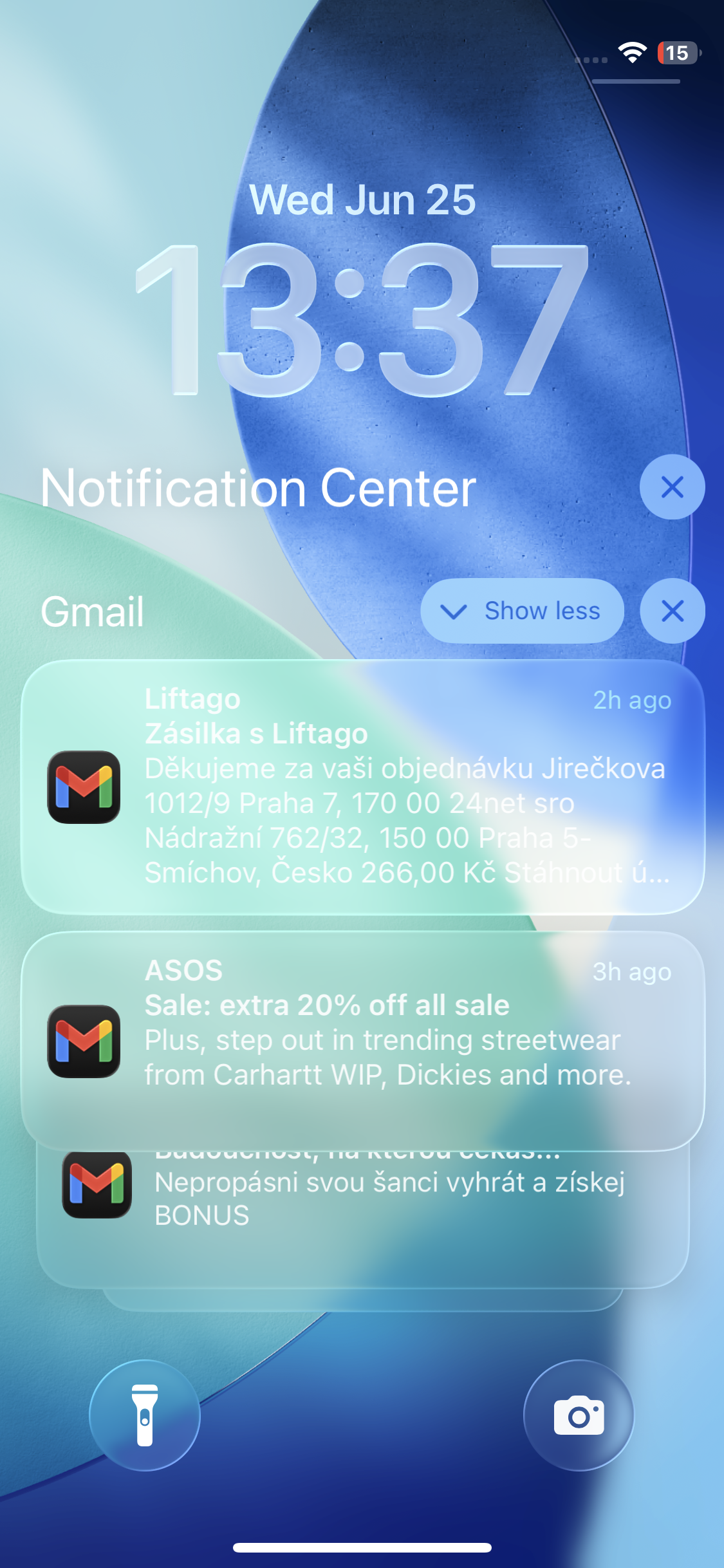 iOS 26 - Notifikační centrum