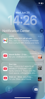 iOS 26 - Notifikační centrum