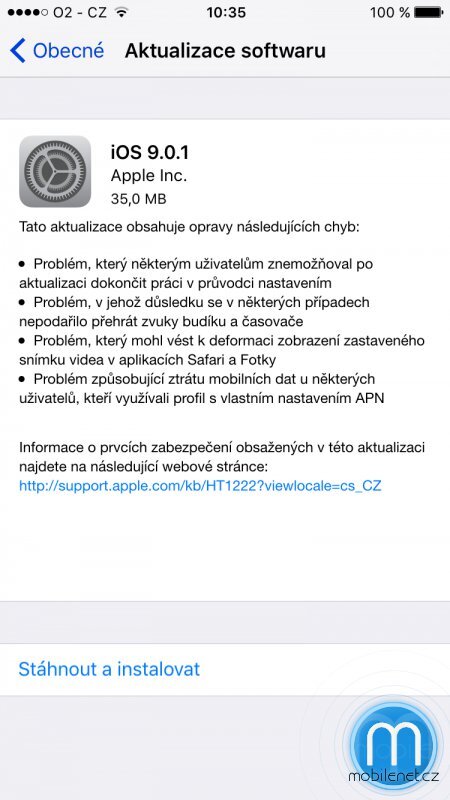 iOS 9.0.1 aktualizace