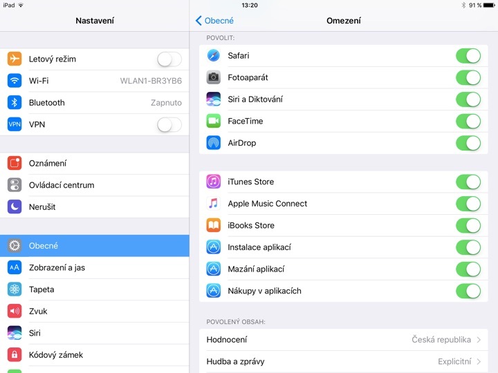 iOS Omezení – povolit