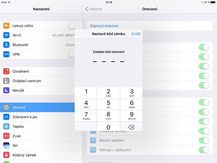 iOS Omezení – Zapnout