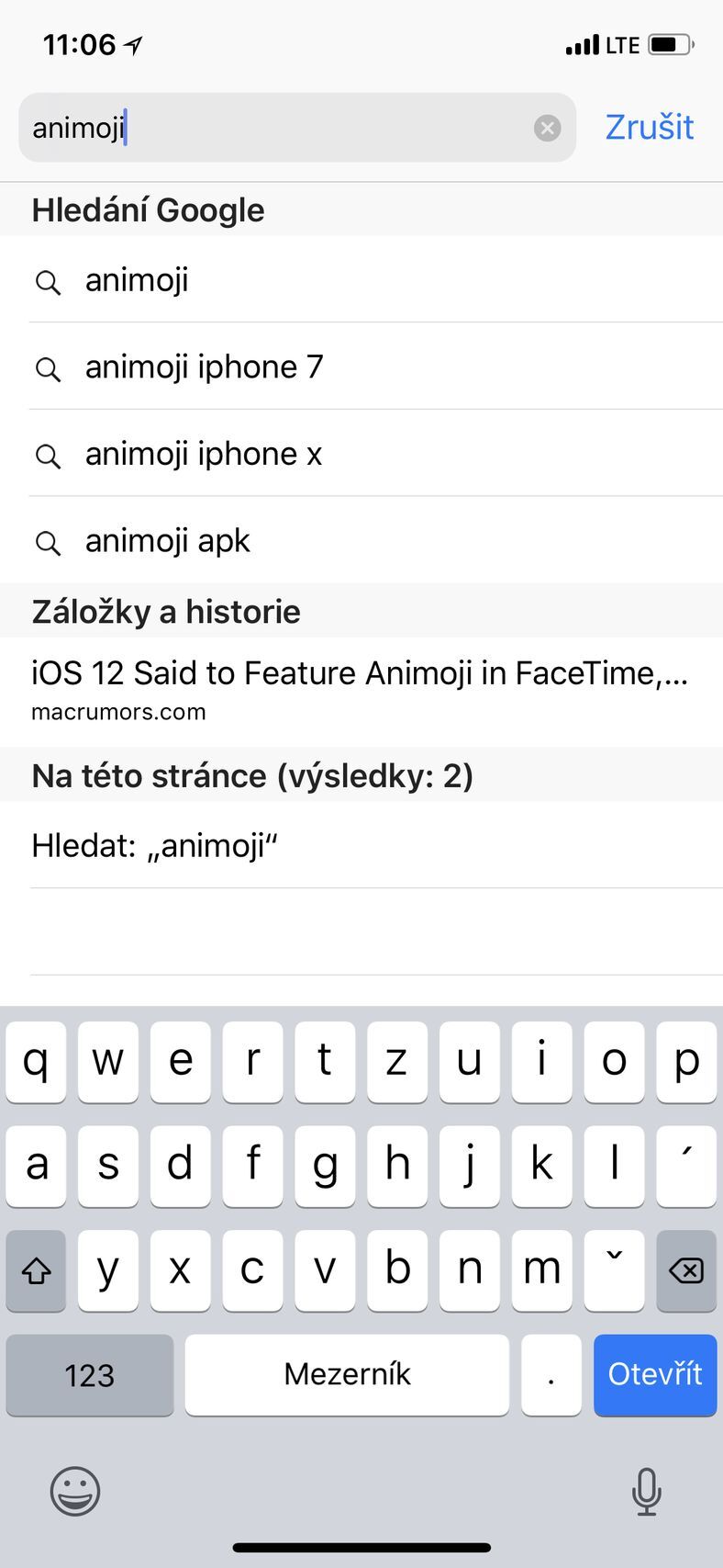 iOS Safari vyhledávání slov