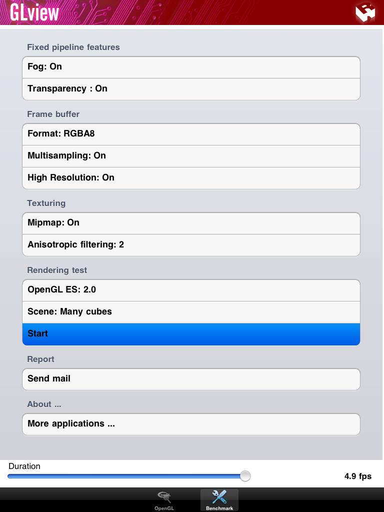 iPad - GLView Benchmark, Cubes