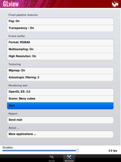iPad - GLView Benchmark, Cubes