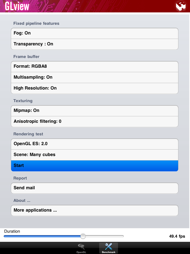 iPad2 - GLView Benchmark, Cubes