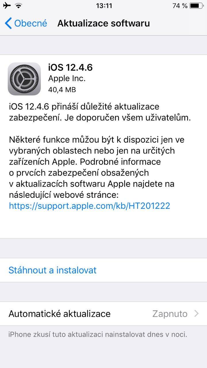 iPhone aktualizace 12.4.6
