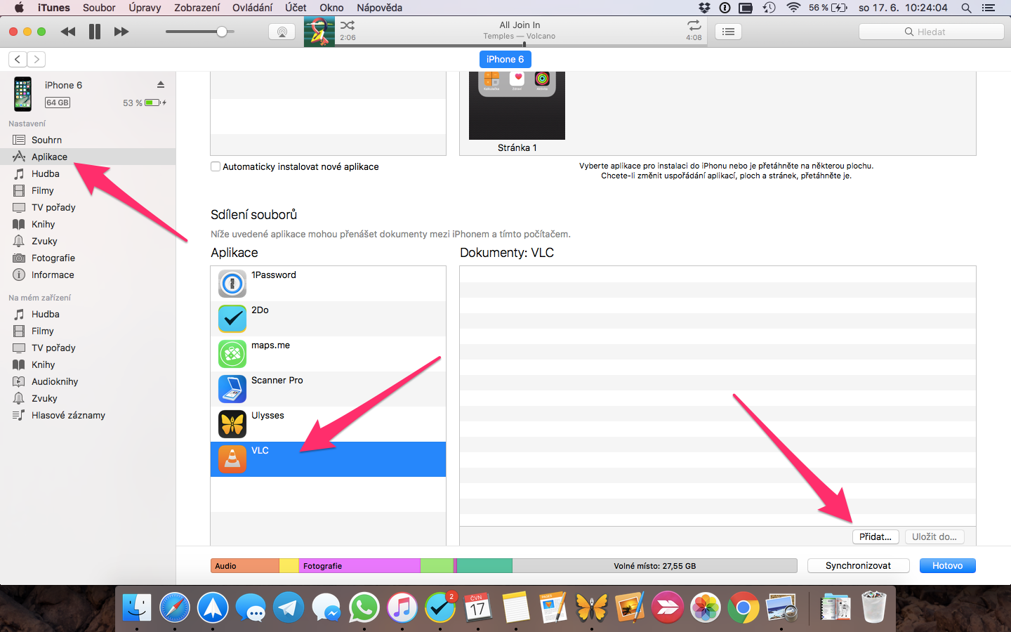 iTunes – aplikace a dokumenty