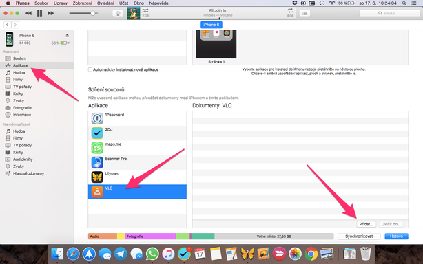 iTunes – aplikace a dokumenty