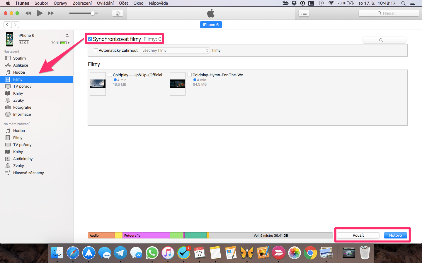iTunes – synchronizace videí