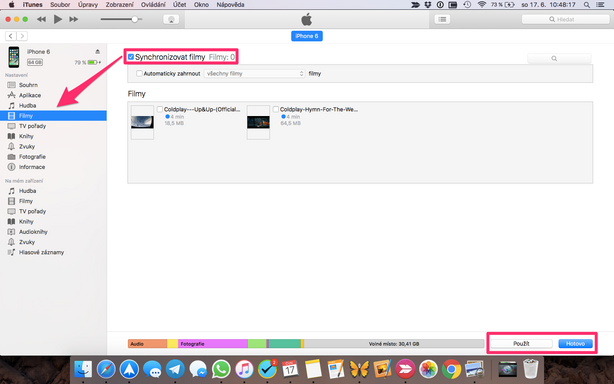 iTunes – synchronizace videí