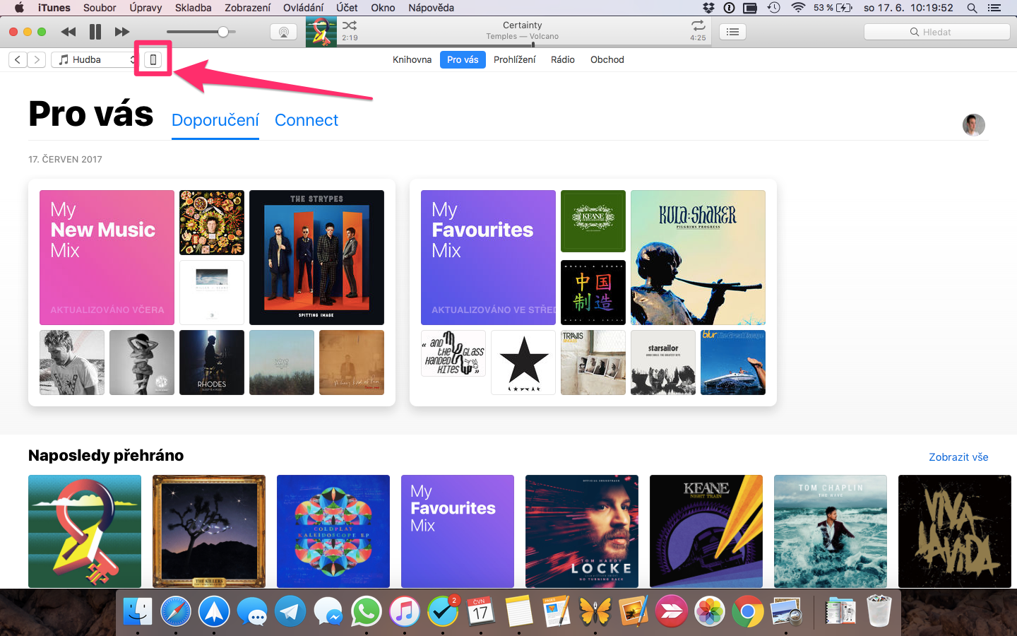 iTunes – výběr zařízení