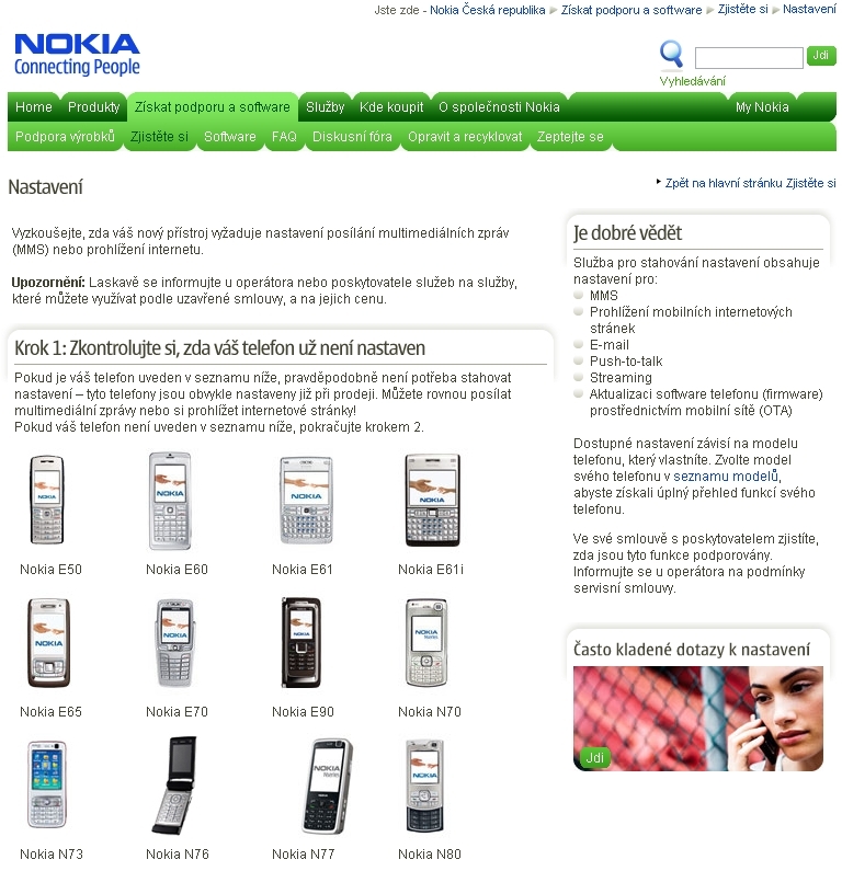 Jak správně nastavit MMS, WAP, internet a e-mail