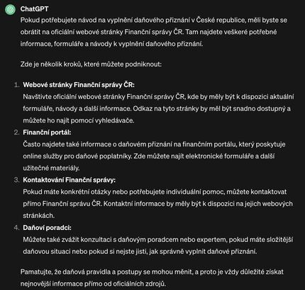 Jak vyplnit daňové přiznání podle ChatGPT