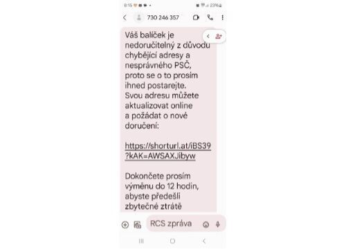 Jedna z podob podvodné SMS zprávy