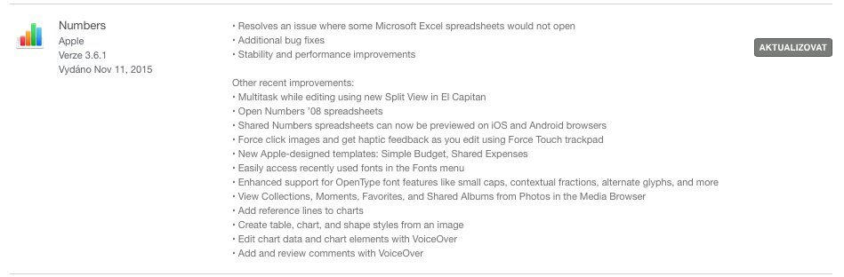 Keynote aktualizace OS X