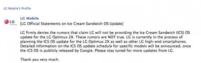 LG Optimus 2X - update na Android 4.0 ICS