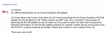 LG Optimus 2X - update na Android 4.0 ICS