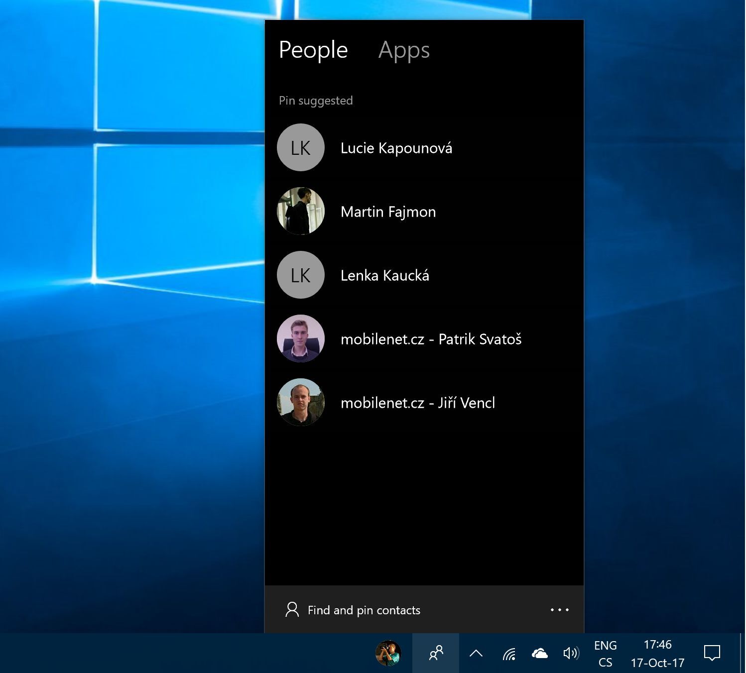 Lišta lidí ve Windows 10 Fall Creators update
