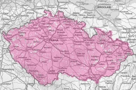 Mapa pokrytí Air Telecom