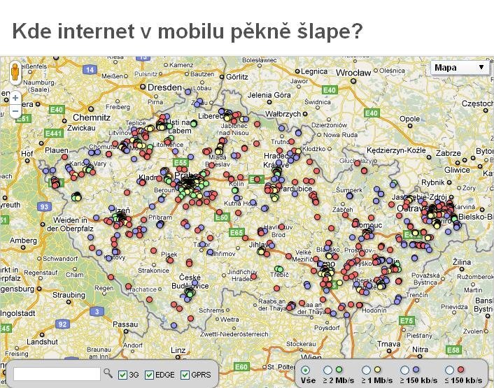 Mapa pokrytí internetu v mobilu od Vodafone