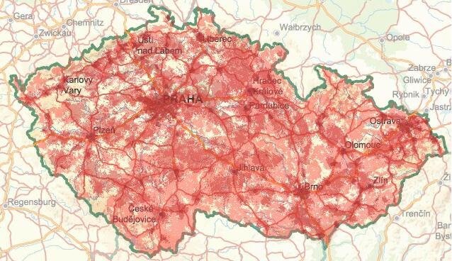 Mapa pokrytí Vodafone 3G