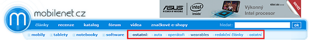 Menu mobilenet.cz