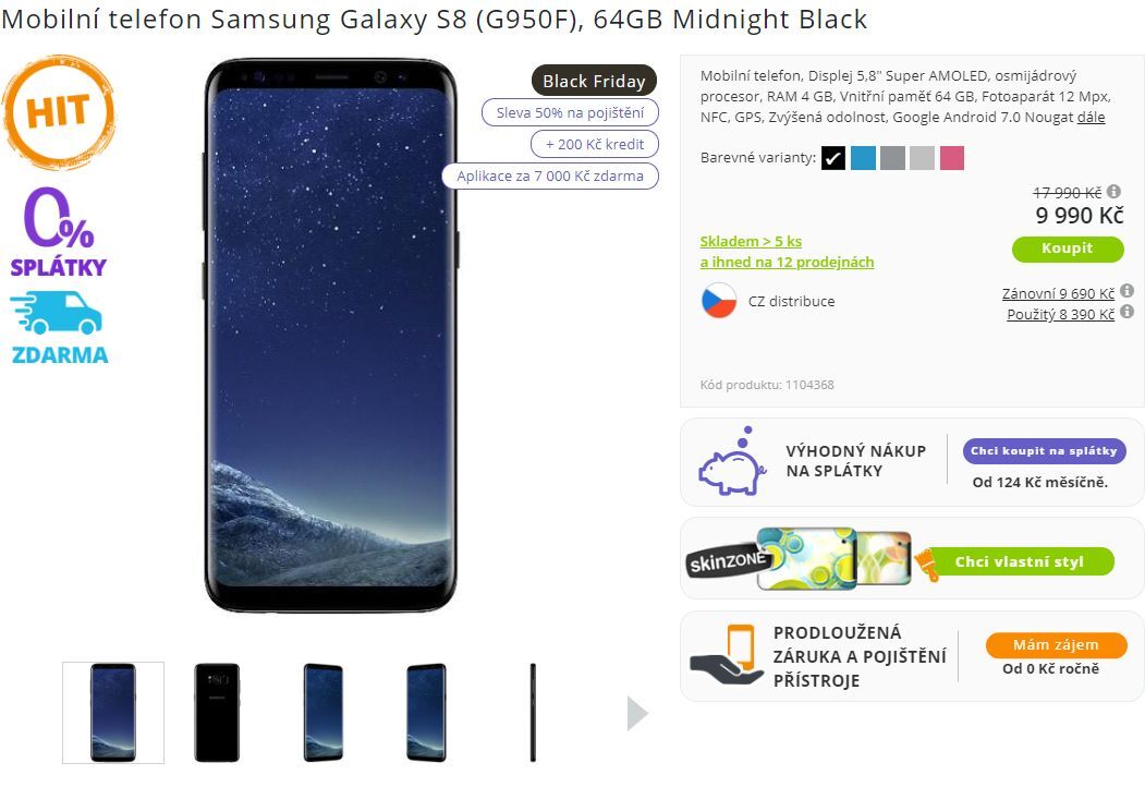 Mobilní telefon Samsung Galaxy S8, 64GB Midnight Black