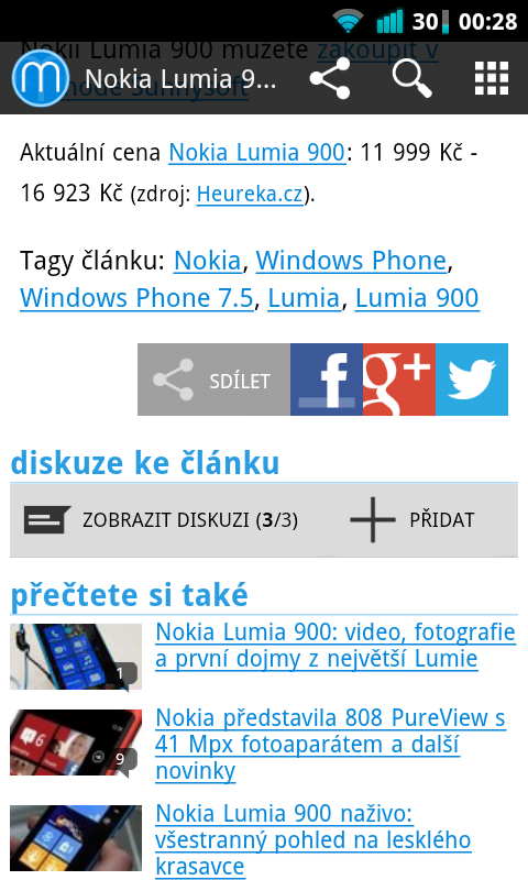 mobilní verze mobilenet.cz