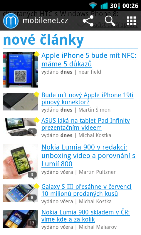 mobilní verze mobilenet.cz