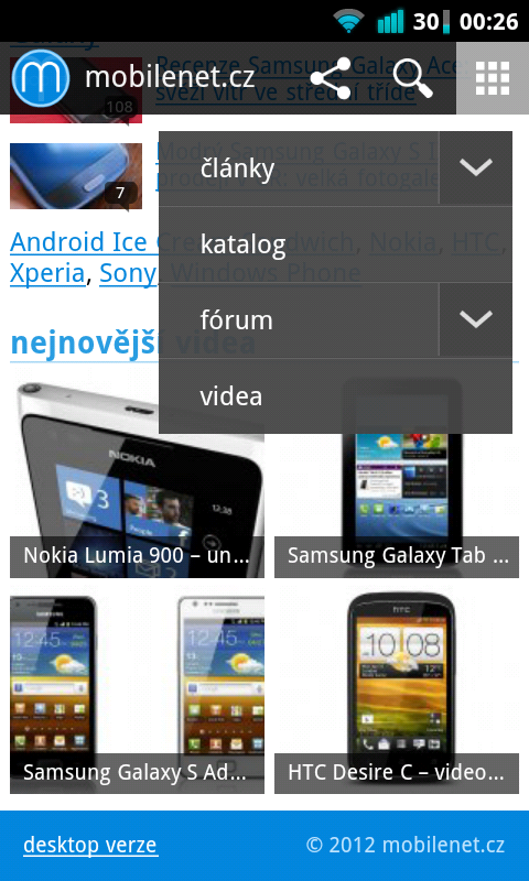 mobilní verze mobilenet.cz