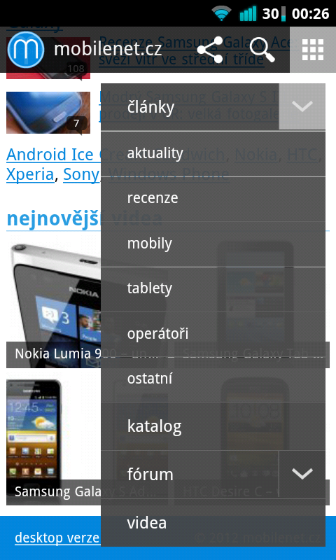 mobilní verze mobilenet.cz