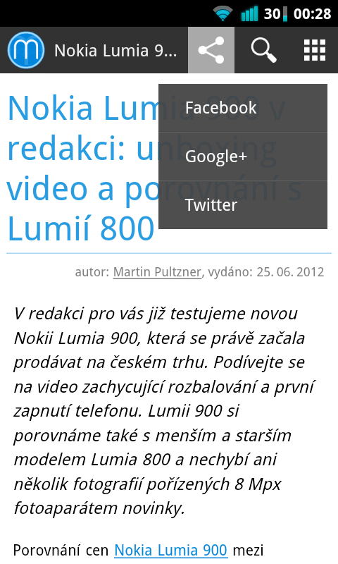 mobilní verze mobilenet.cz