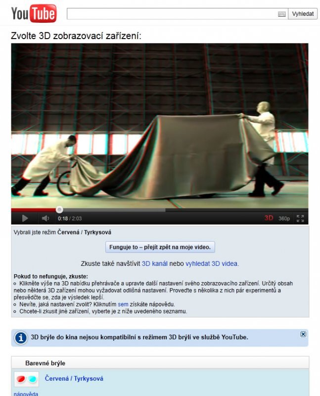 Možnosti zobrazení 3D na YouTube