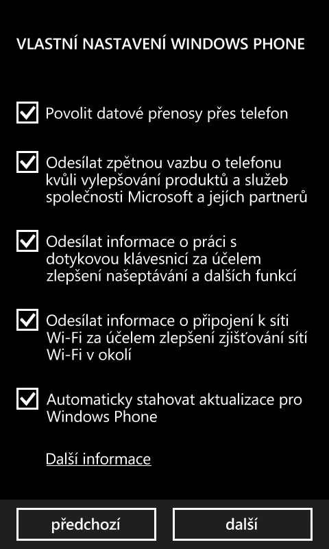 Můžete si vybrat, co chcete nastavit
