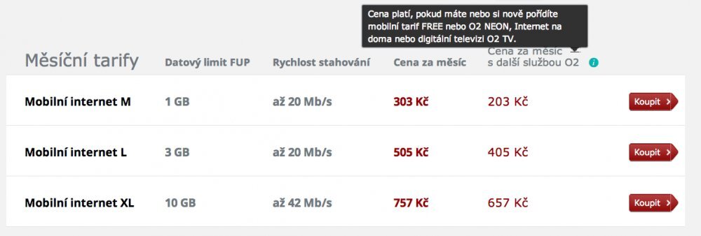 Nabídka mobilního internetového připojení O2 1