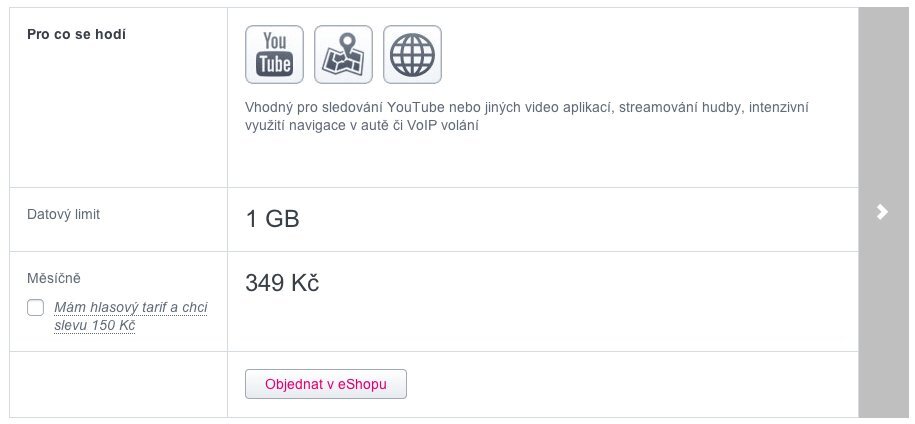 Nabídka mobilního internetového připojení T-Mobile 1