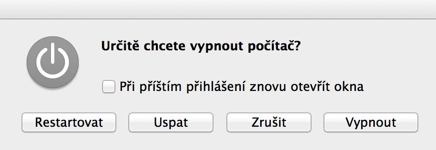 nabídka pro vypnutí mac