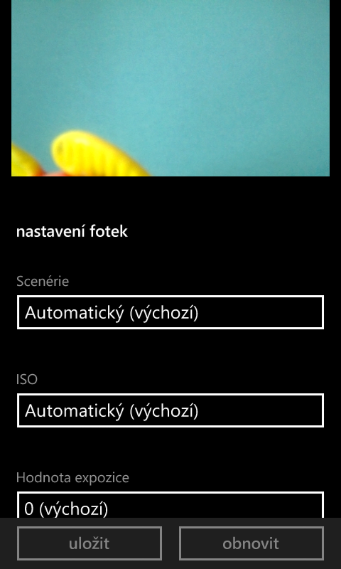Nastavení fotoaparátu