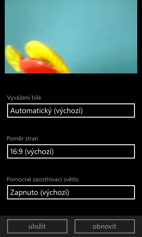 Nastavení fotoaparátu