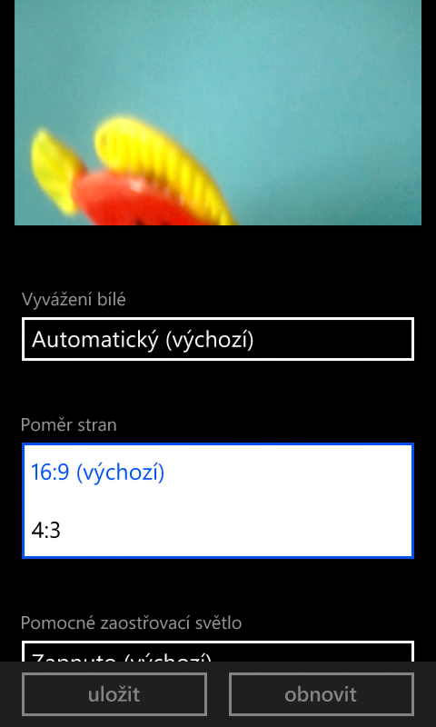 Nastavení fotoaparátu