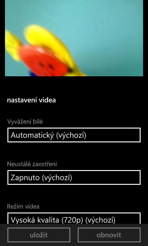 Nastavení fotoaparátu