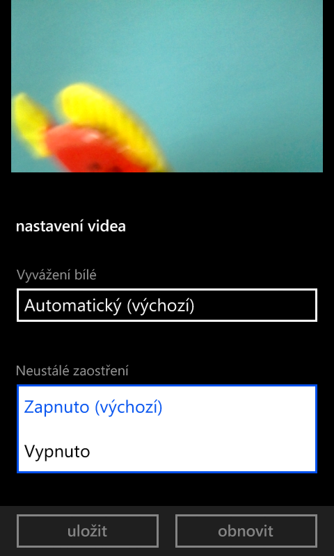 Nastavení fotoaparátu
