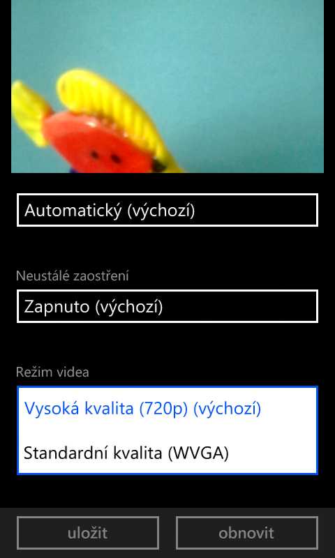 Nastavení fotoaparátu