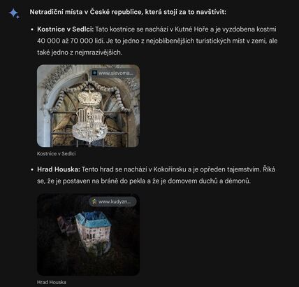 Netradiční místa v ČR podle Gemini