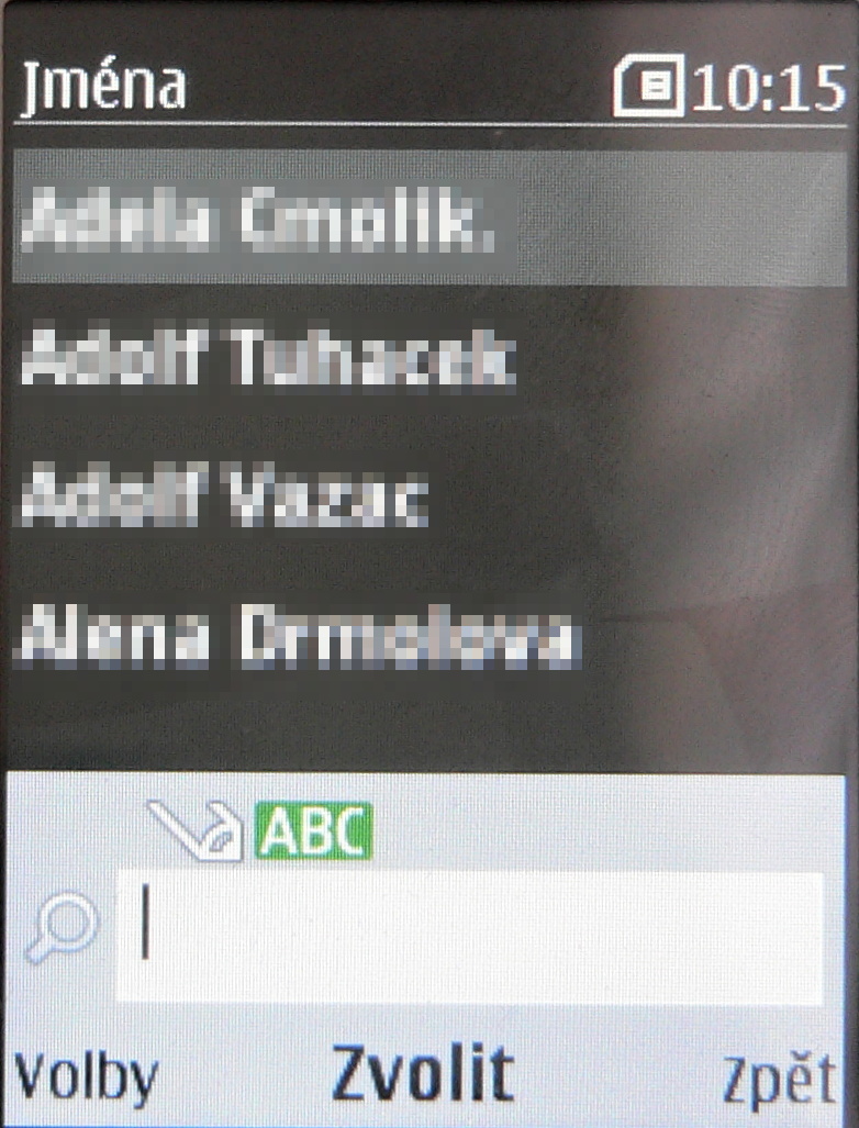 Nokia Asha 206 - telefonní seznam