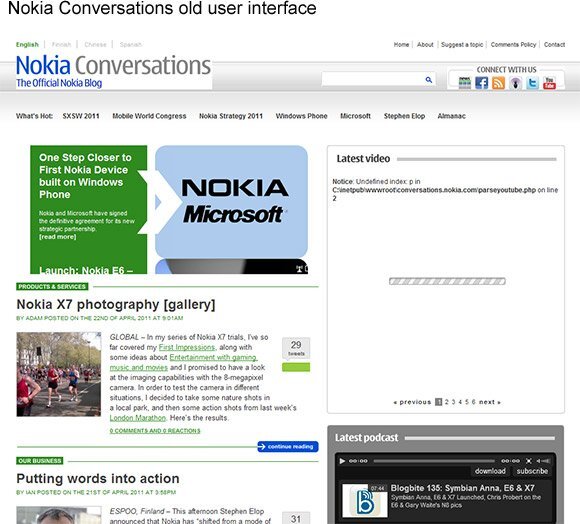 Nokia blog - starý vzhled