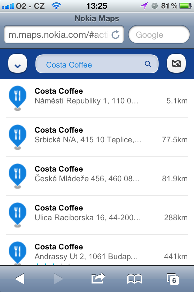 Nokia Mapy na iOS