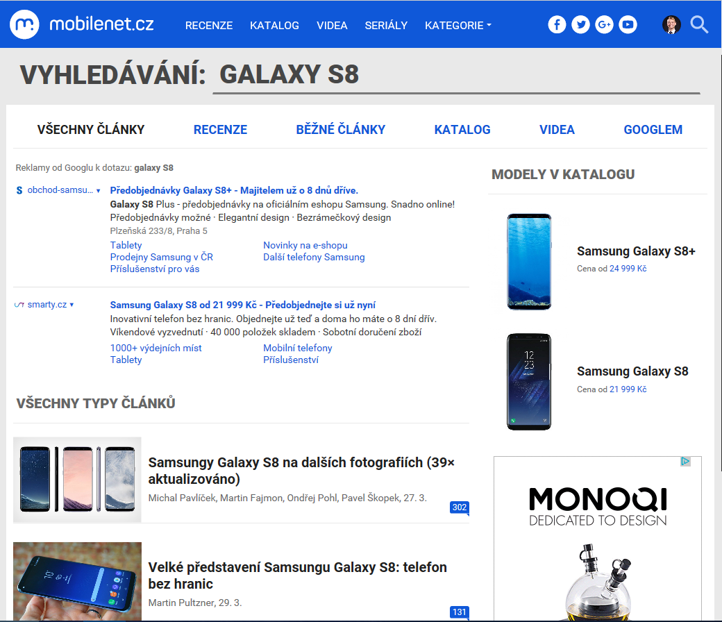 Nové vyhledávání mobilenet.cz