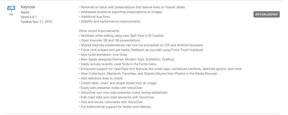 Numbers aktualizace OS X